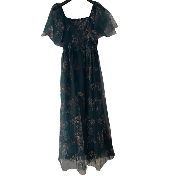 NWT Baltic Born Cassandra Tulle Maxi Dress Floral L Green Bronze Wedding Guest - Picture 9 of 9